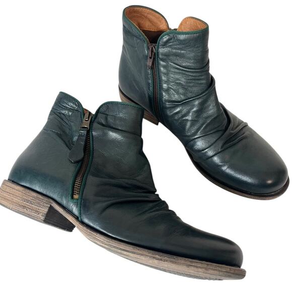 Miz Mooz New York Luna Leather Ankle Boots Ocean Green Size 41 US 9.5-10 Zip - Picture 1 of 7